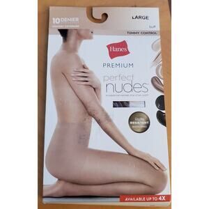 Hanes Premium Women's Large Perfect Nudes Control Top Silky Sheer Pantyhose New